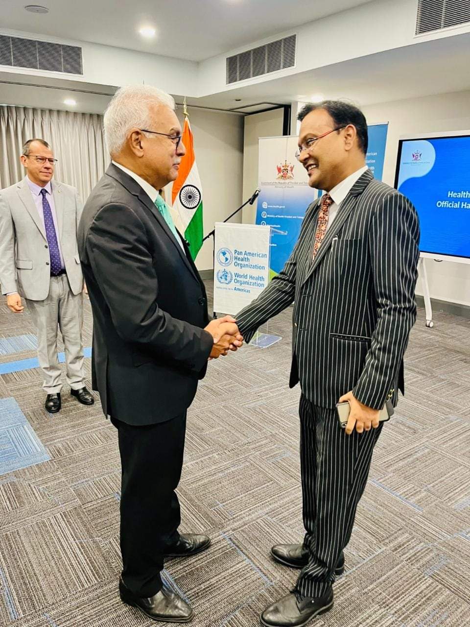 US$ 1 million project funded by the Government of India-‘Bringing Low and High Technology to deal with COVID-19’ (HALT) and formal handing over of six Healthcare Robots in the presence of High Commissioner by PAHO to Hon. Terrence Deyalsingh, Minister of Health of the Government of the Republic of Trinidad & Tobago.